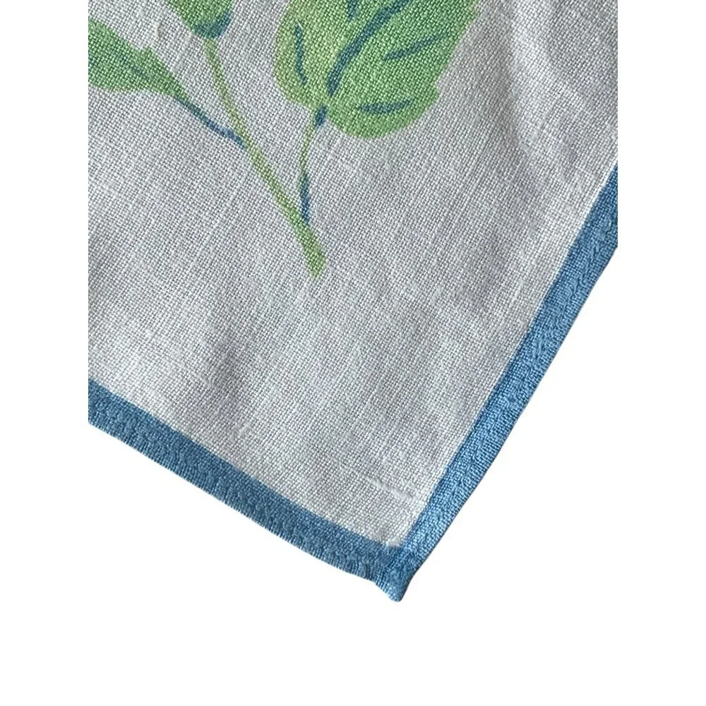 Vintage Morning Glory Linen Napkins Set Of 4 Blue & Green On White 13.75” x 14”
